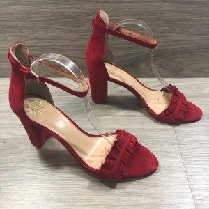 Women's Vince Camuto Red Cralista Ankle Strap Suede Open Toe Heel - Size 11M